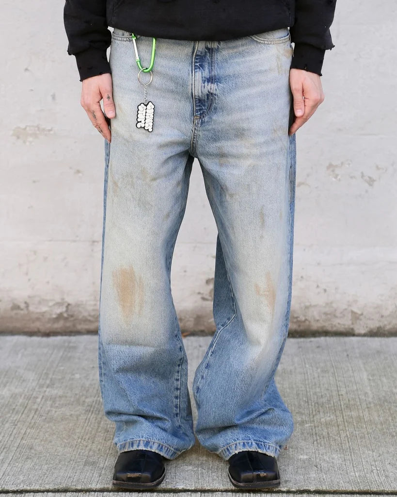 Boiler Room Printed 5 Pkt Jean Worn Blue