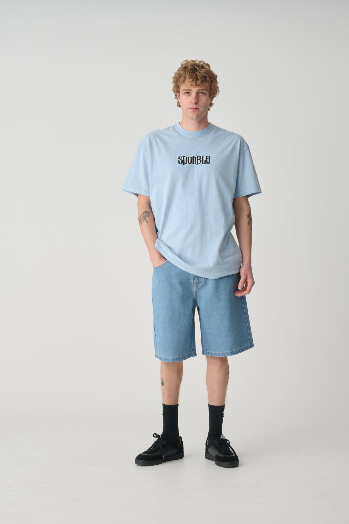 S-Double Denim Standard Short Mid Blue