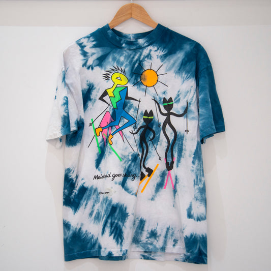 1989 Melonhead Skiing Tie Dye T-Shirt Large