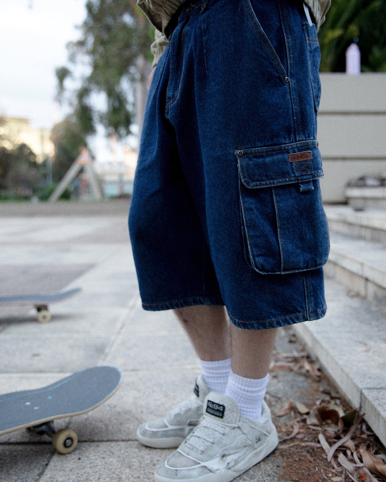 Ichpig Denim Cargo Shorts Washed Indigo