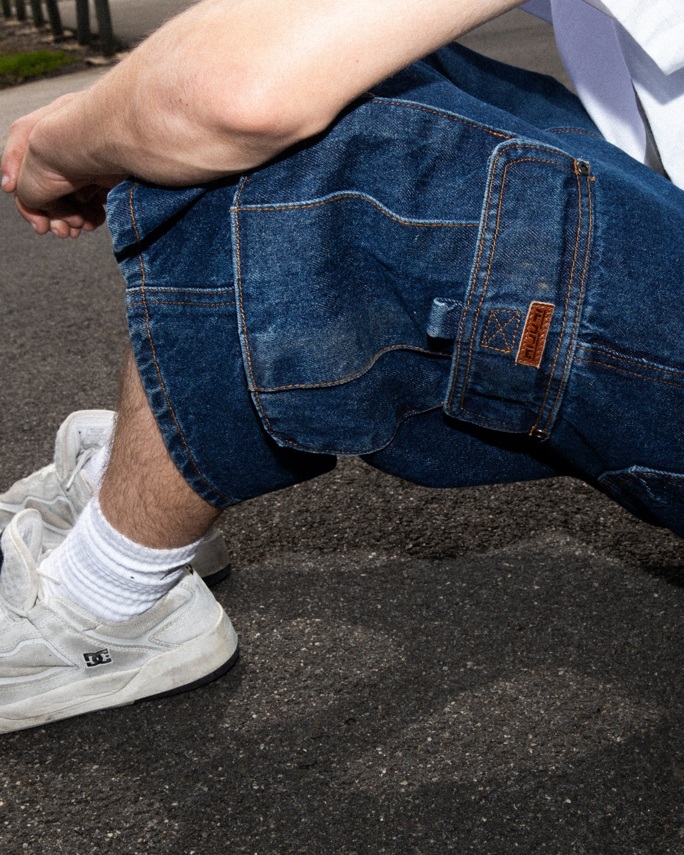 Ichpig Denim Cargo Shorts Washed Indigo