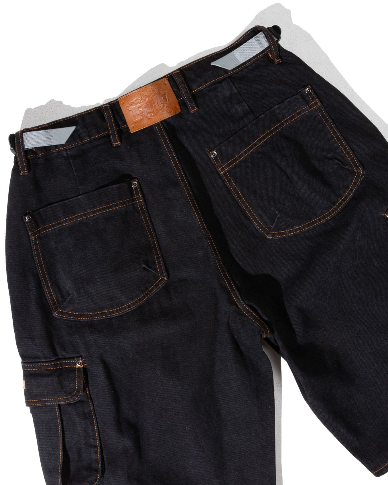 Ichpig Denim Cargo Shorts Black Overdye