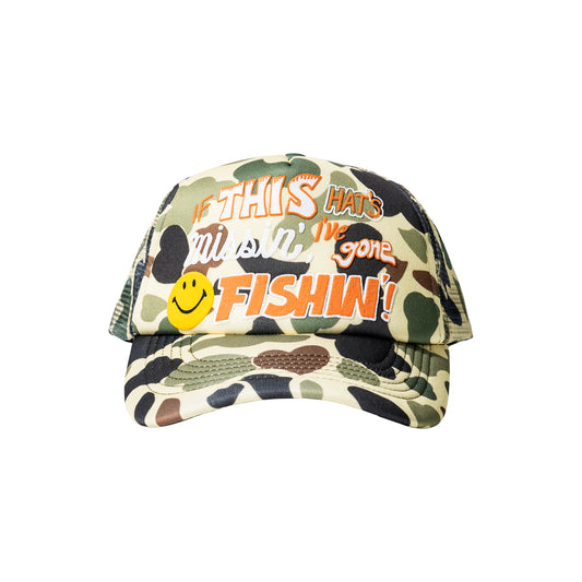 Market Smiley Gone Fishing Camo Trucker