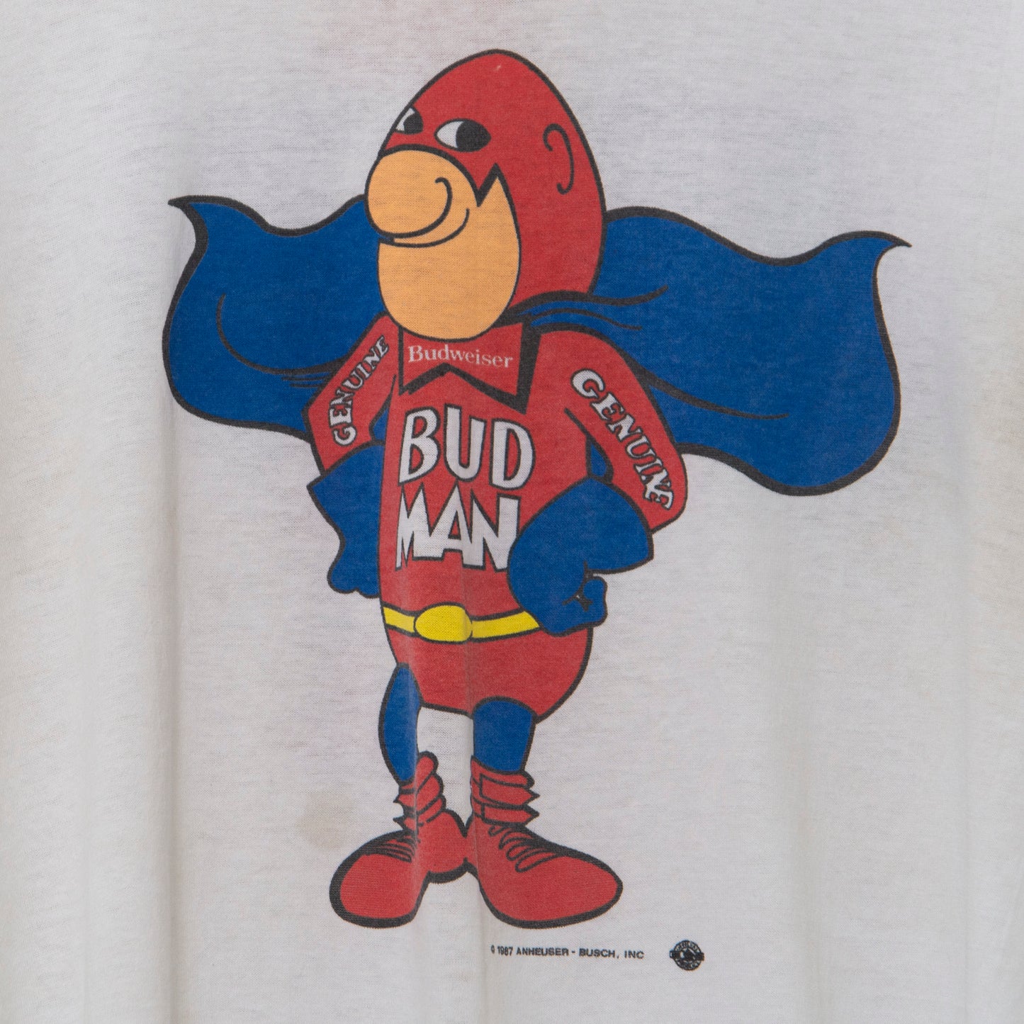 1987 Budweiser 'Bud Man' Ringer T-Shirt Large
