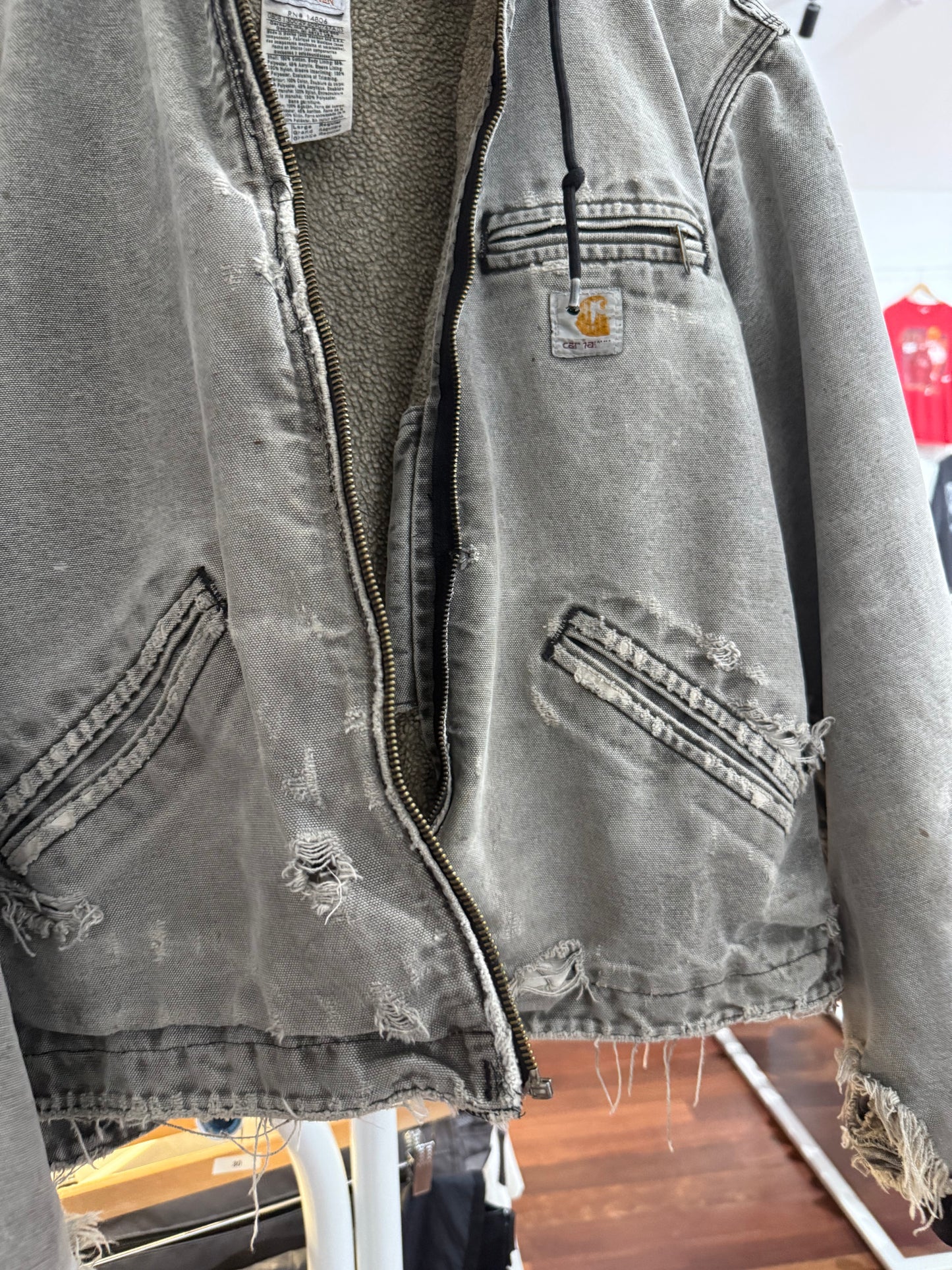 Heavily Distressed Carhartt Zip Up Jacket LL / MM