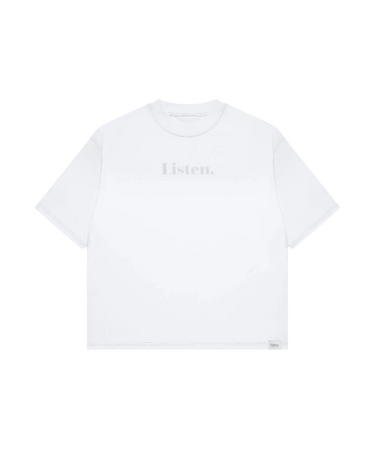 Listen Contrast Stitch Tee White