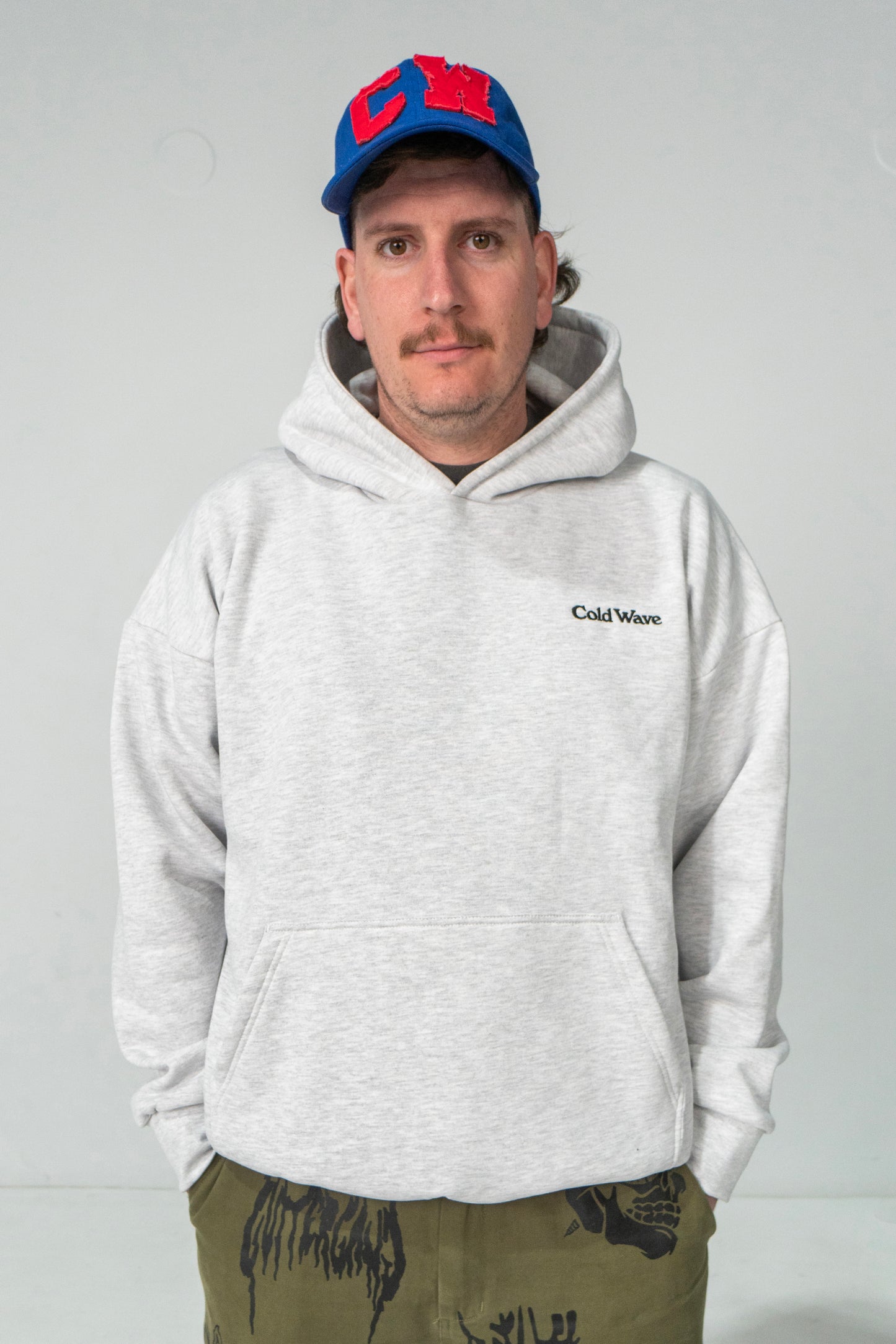 Cold Wave Embroidered Logo Hoodie Ash Grey