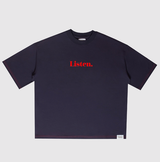 Listen Contrast Logo T-Shirt Navy