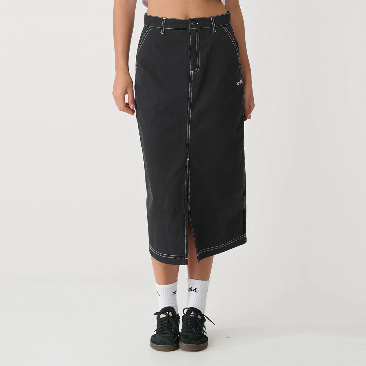 X-Girl Contrast Stitch Midi Skirt - Black
