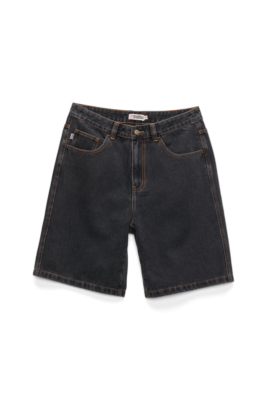 S-Double Denim Standard Short Washed Black