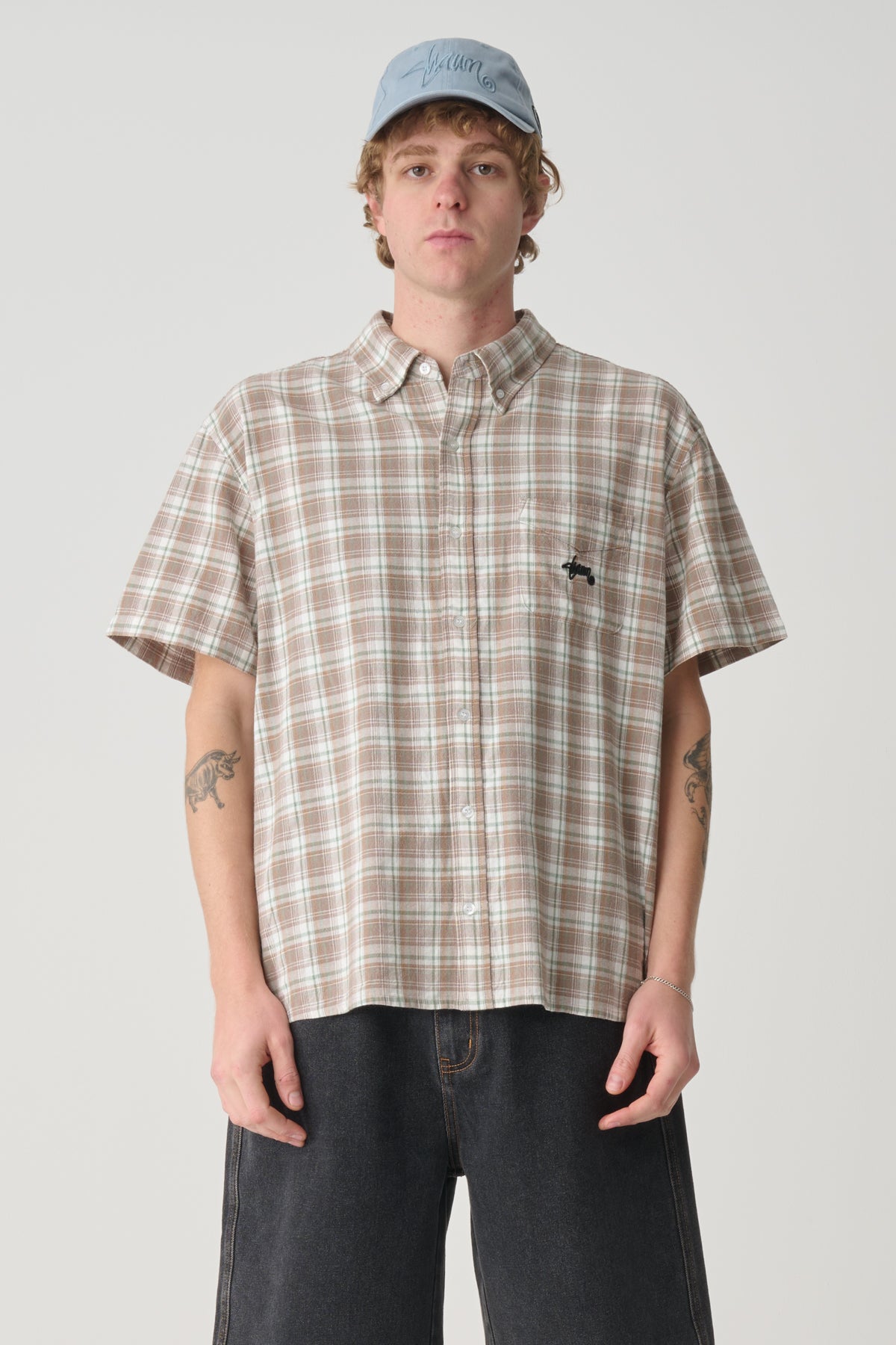 S-Double Blend Check S/S Shirt