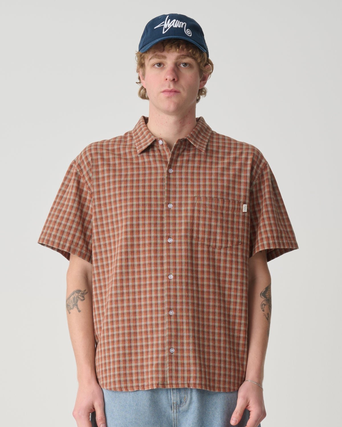 S-Double Block Check S/S Shirt Rust