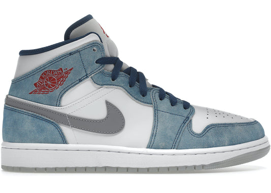 Preowned Jordan 1 Mid French Blue Fire Red US9.5