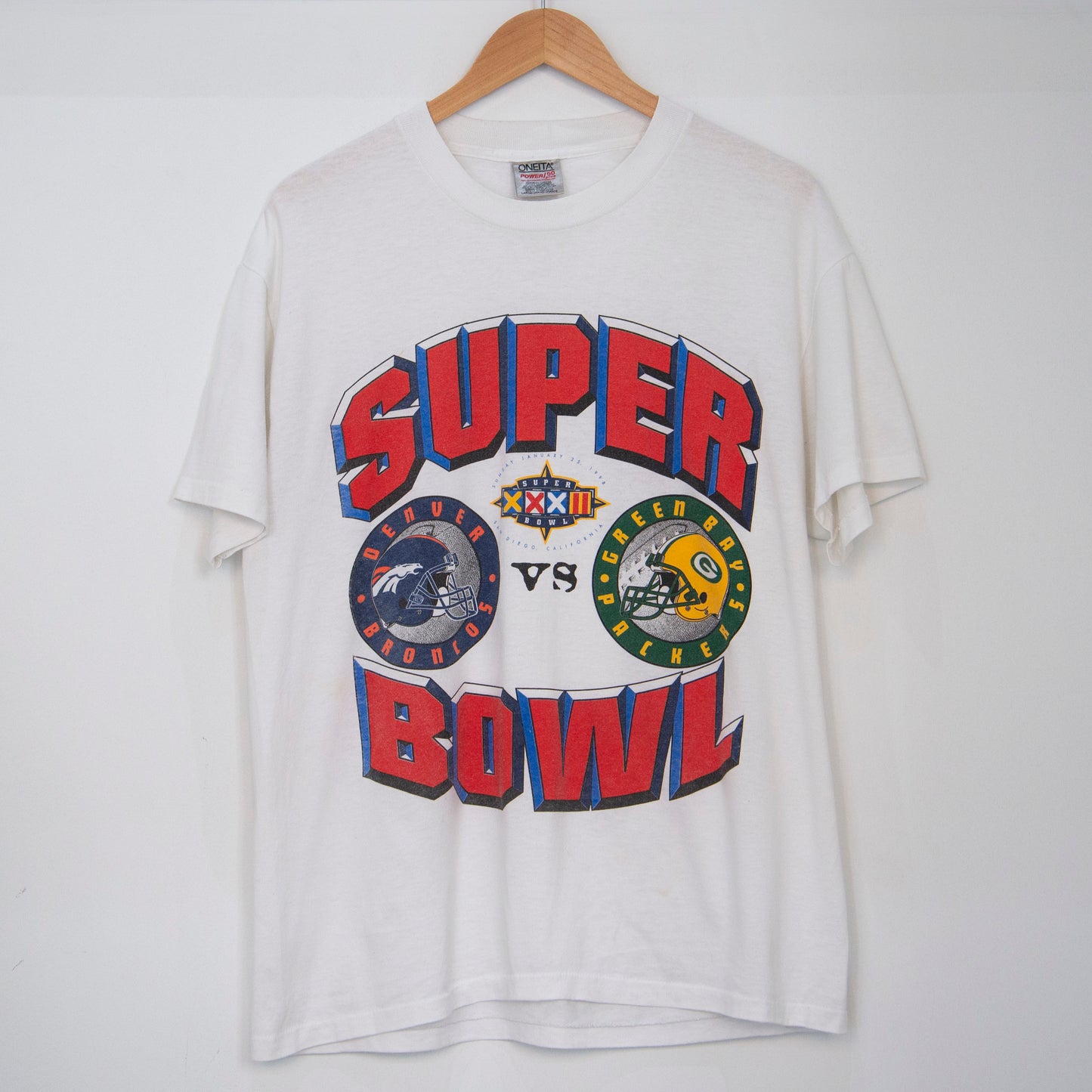 1998 Super Bowl 32 'Packers vs Broncos' T-Shirt Large